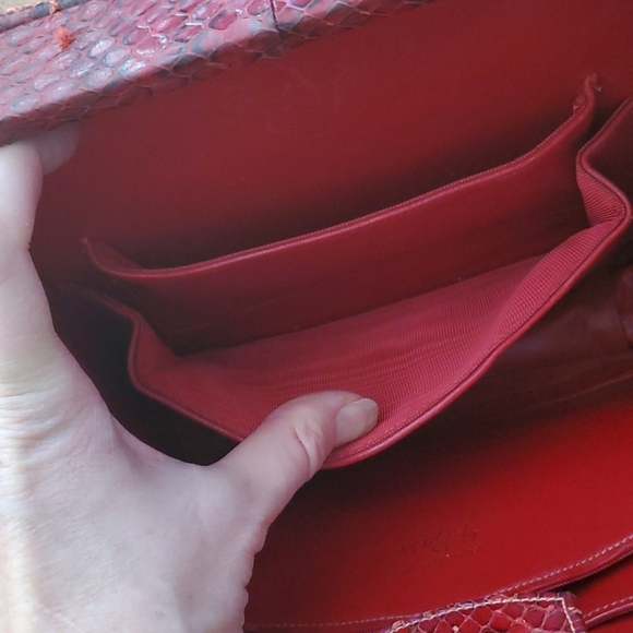 🌟Final🌟 RARE 1940s Bass Python Snakeskin Genuine Reptiles Red Quilted Satchel. - Picture 9 of 16